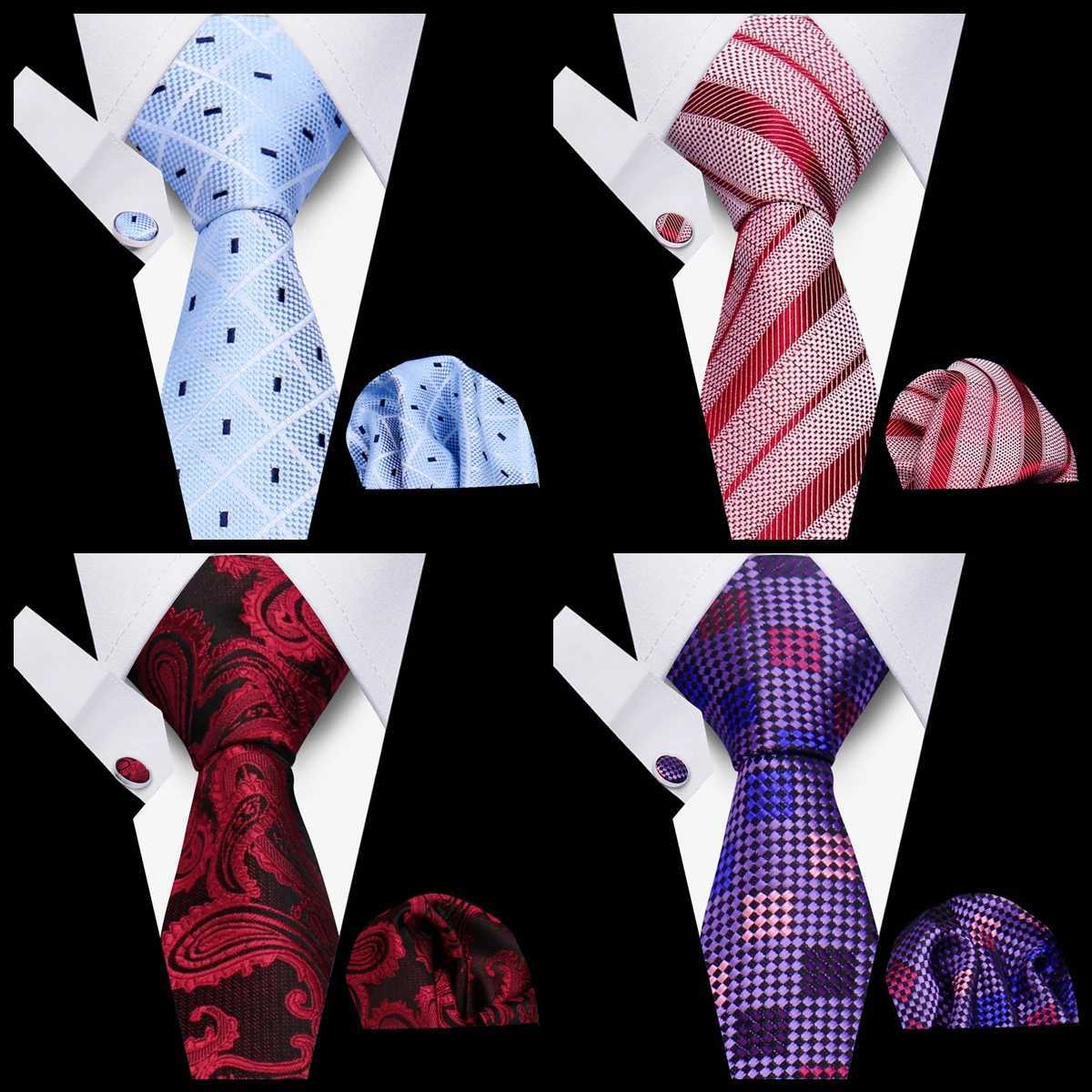 Tie Men Business Necktie Set Classic Plaid Cufflinks Handkerchief For Suit Wedding High Quality 3pcs Ties Sets Formal Gravata X2504079