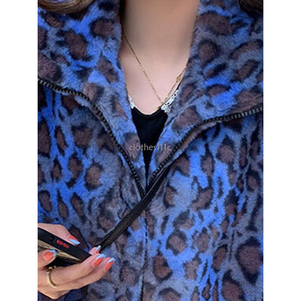 Lautaro Winter Oversized Colorful Leopard Print Faux Fur Coat Women Long Sleeve Zip Up Warm Soft Fluffy Jacket Korean Fashion
