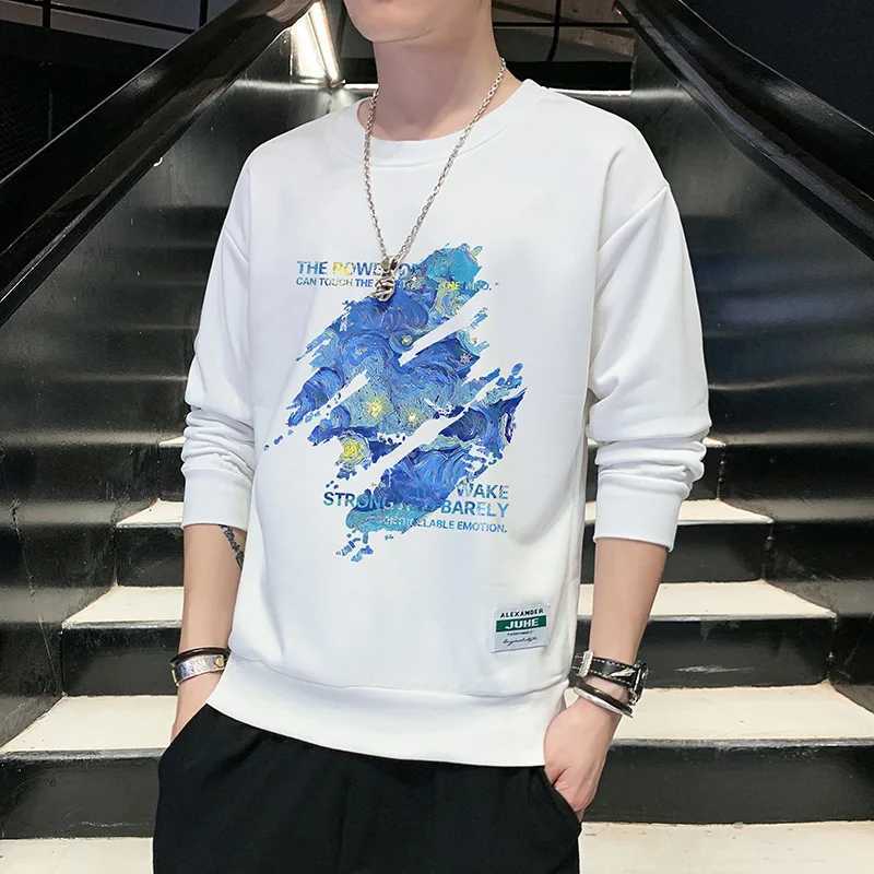Spring Autumn Round Neck Fashion Long Sleeve Sweatshirts Man High Street Casual Loose Printing Pullovers Street All-match TopsX240925