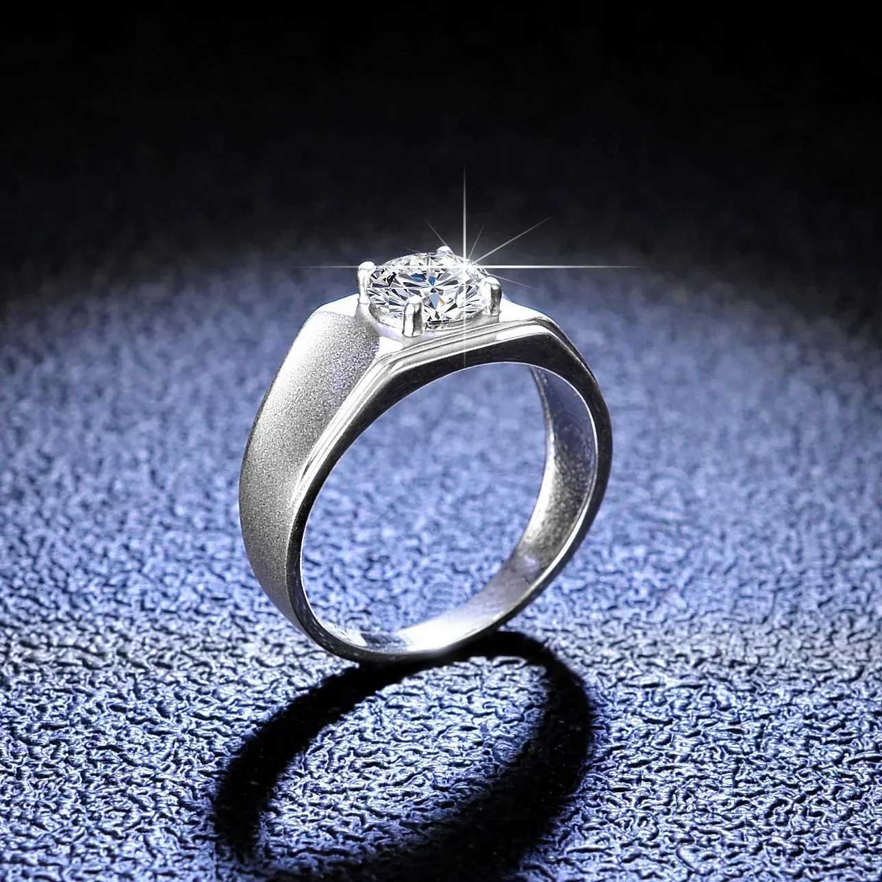Platinum Pt950 1ct D color Mo silica diamond engagement ring mens customized jewelry grand boss ring W240925