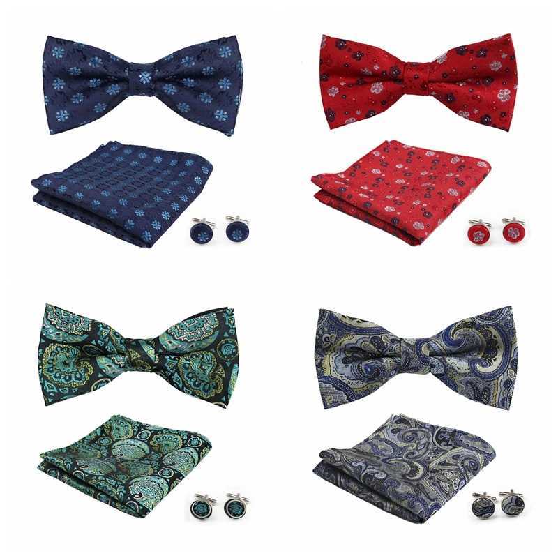 3-piece collar tie mens cufflink set suitable for business weddings Paisley pocket square tie mens Y240925