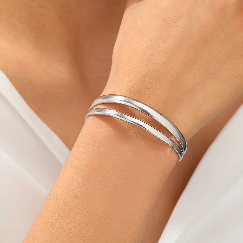 Stainless Steel Bracelet Simple Temperament Double Layer Line C Shape Opening Adjustable Bracelet Ladies Jewelry Party MatchX240925