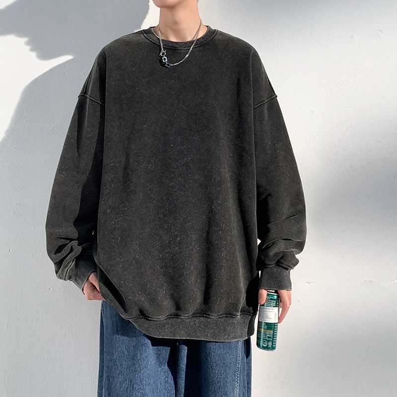 New Autumn Round Neck Washed Mens Hoodie Sweatshirt Couple Long Sleeve Loose Europe and America Street Boy Pullover SweaterX240925