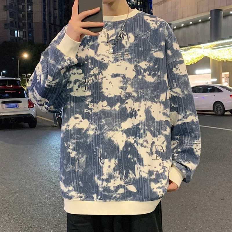 Tie-dye Hoodless Sweater Fall New Ink Painting Design Sense Round Neck Top Trend Loose Casual Mens Womens ClothingX240925