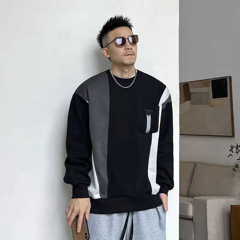 Spring Autumn New Fashion Solid Color Patchwork Hoodies Casual Loose Pullovers Korean Round Neck Long Sleeve Chaopai SweatshirtsX240925