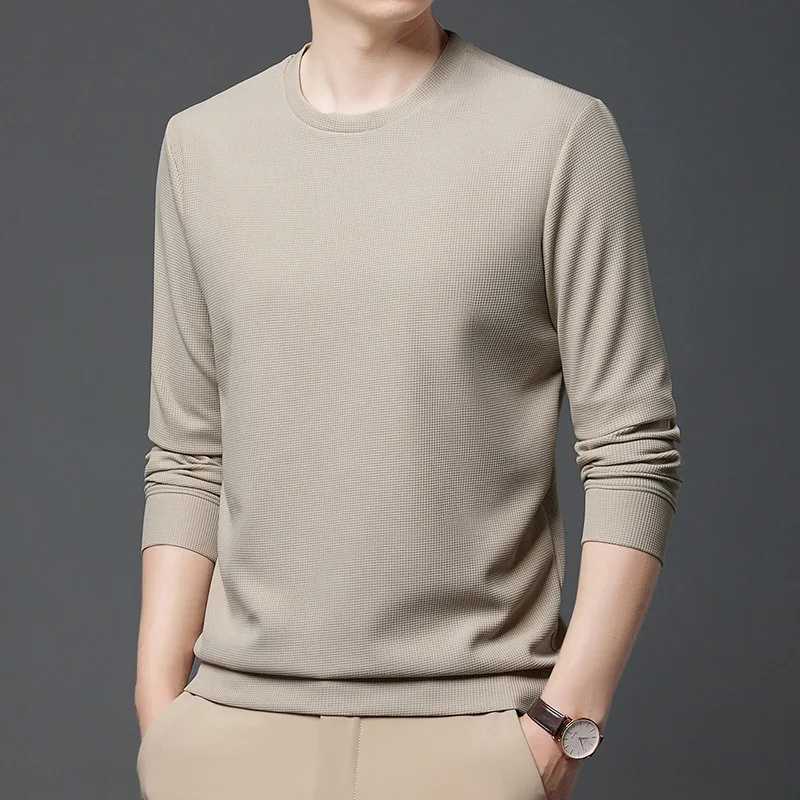 2024 Autumn Hoodies Men New Fashion Casual Slim Fit Waffle Round Neck Sweatshirts Mens Fashion Long Sleeve UndershirtsX240925