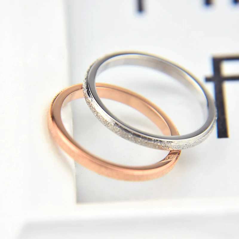 KNOCK high-quality fashionable simple frosted stainless steel womens ring 2mm wide rose gold finger jewelry gift for girls W240925