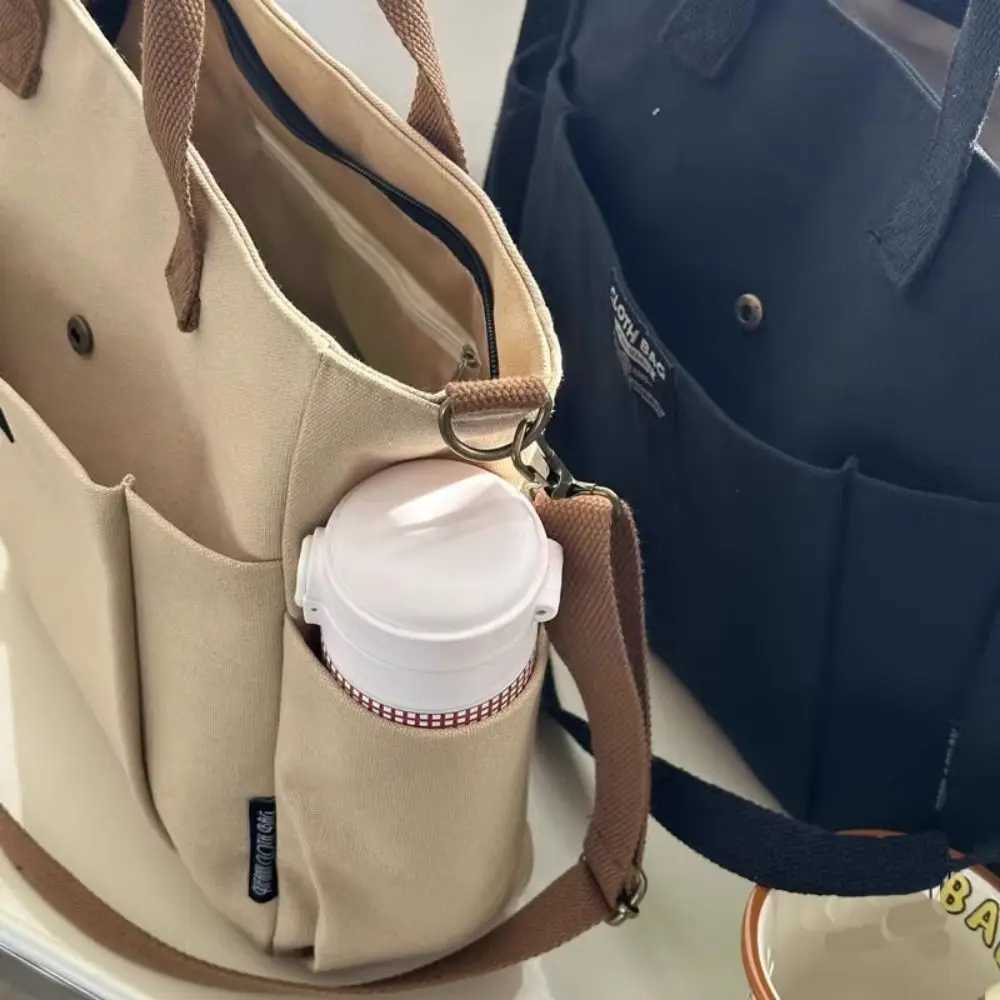 Creative Simple Womens Messenger Bag Mens Multi Pocket Large Capacity Canvas Tote Shoulder Bag Casual Crossbody Handbags Z240924