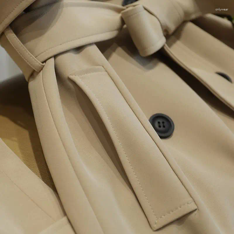 Women's Trench Coats Long With Belt Autumn Korean Windbreaker Ladies Double-breasted Solid Khaki Adjustable Waist Coat For Women
