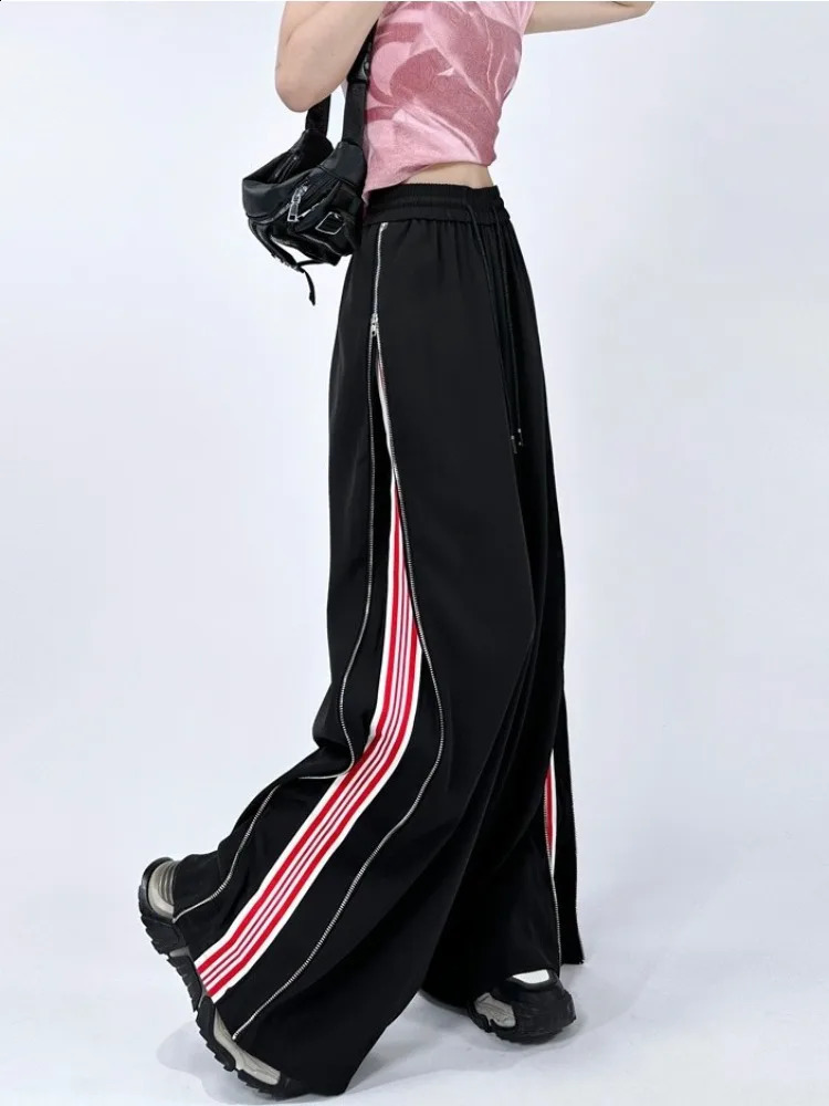 HOUZHOU Y2K Retro Luggage Striped Sports Pants Womens Oversized Jogger Korean Fashion Sports Pants Harajuku Street Clothing Trousers 240925