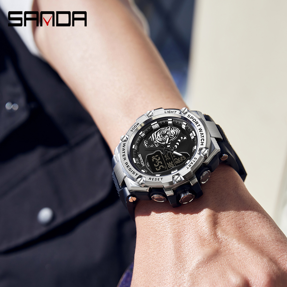 SNADA new men's watch sports electronic watch waterproof fashion fluorescent dual display digital quartz watch 3173