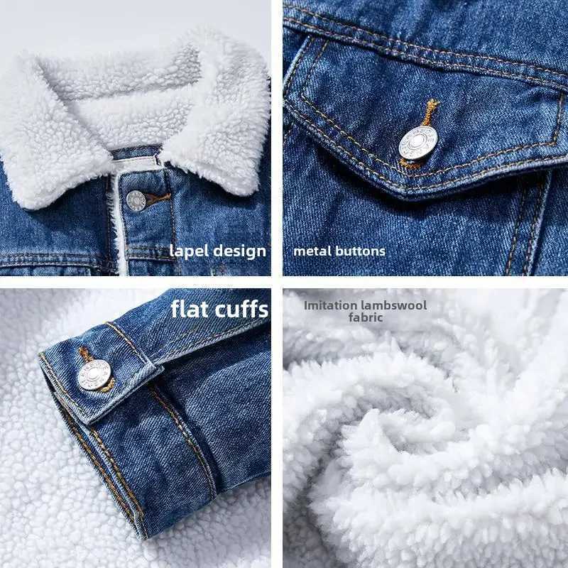 Winter denim jacket fashionable mens style Korean style loose fit suitable for wool lining thick and warm womens casual clothing jacket Y240925