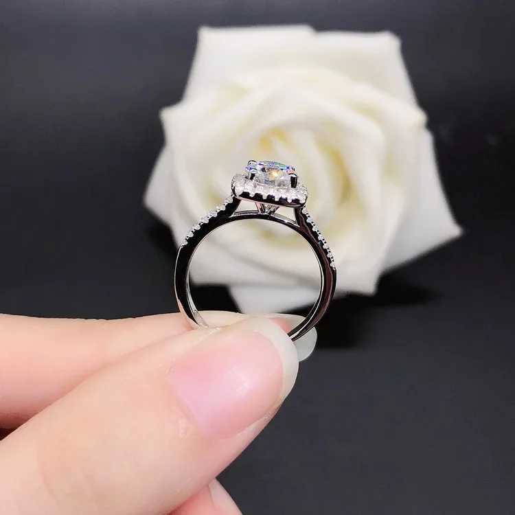 Solid 14K white gold AU585 square set diamond ring open adjustable moissanite diamond ring wedding ring W240925