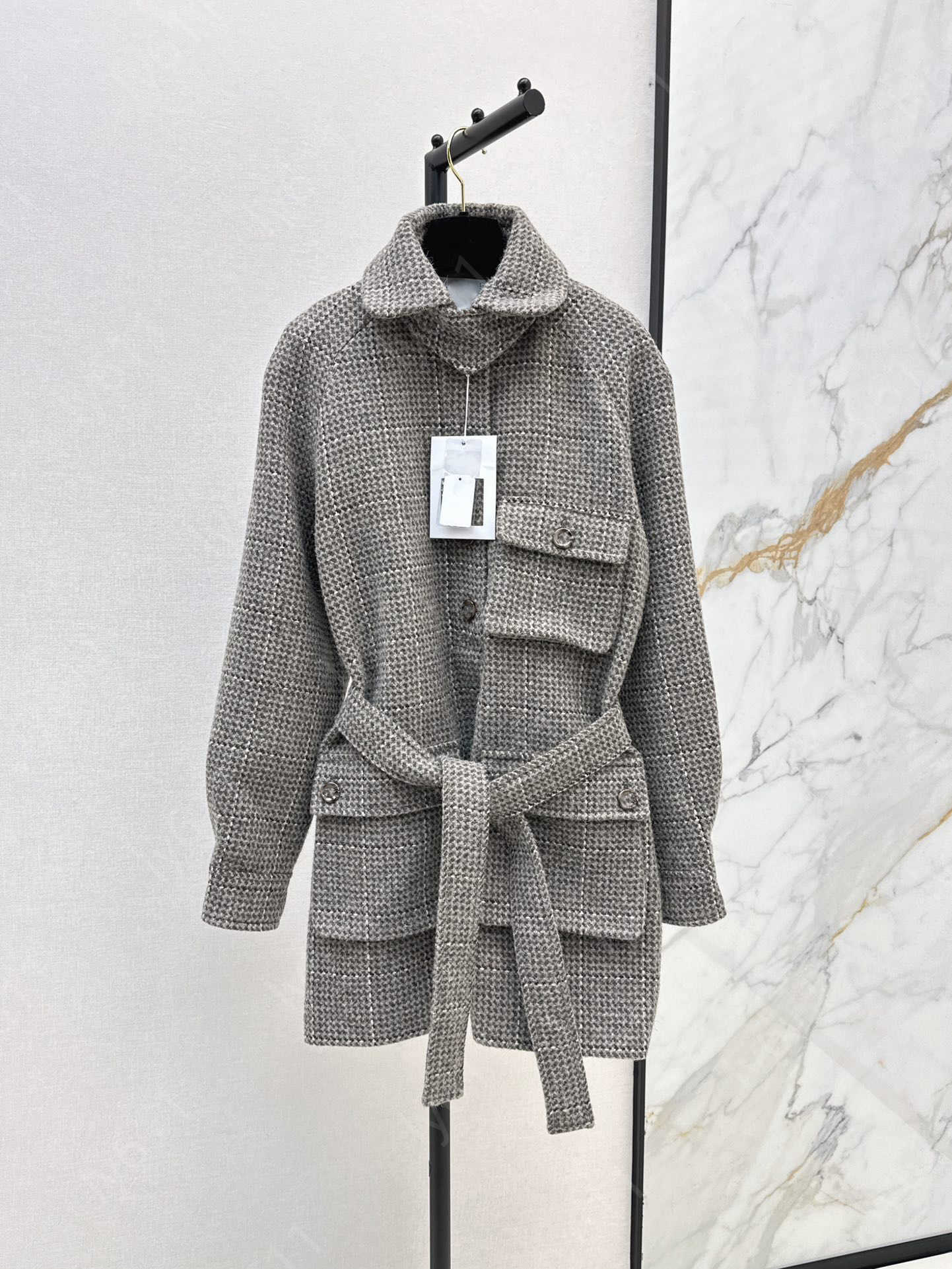 fall dresses for women long sleeve Luxury Pocket dress with belt Lapel Neck high quality Wool tweed coat Model same style Casual designer womens clothing