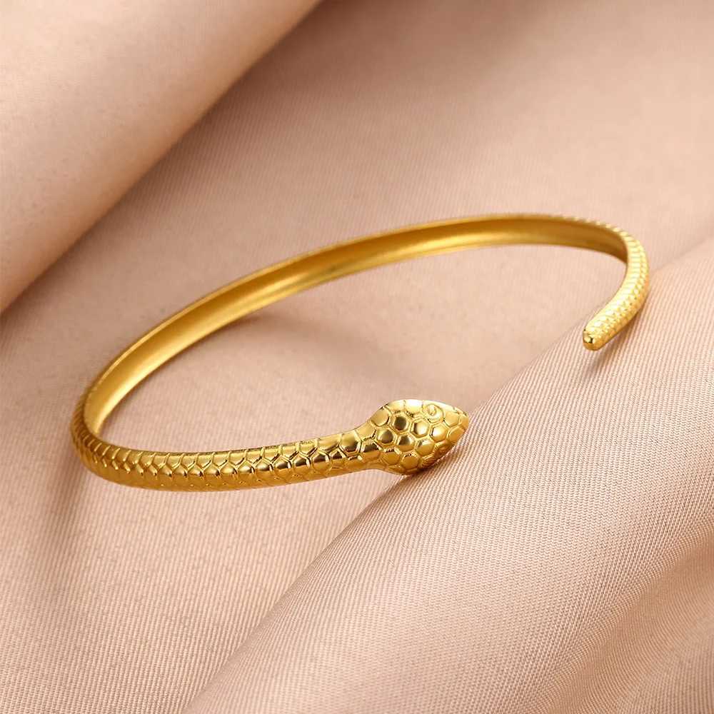 Stainless Steel Snake Bangle For Women Gold Color Charm Animal Bracelet Openning Bangle Party Aesthetic Jewelry AccessoriesX240925