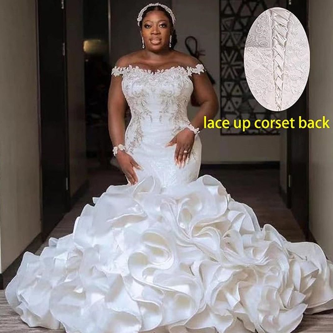 Mermaid Crystals Wedding Dresses Beading Appliqued Bridal Gowns For Bride Robe De Mariee Plus Size 01