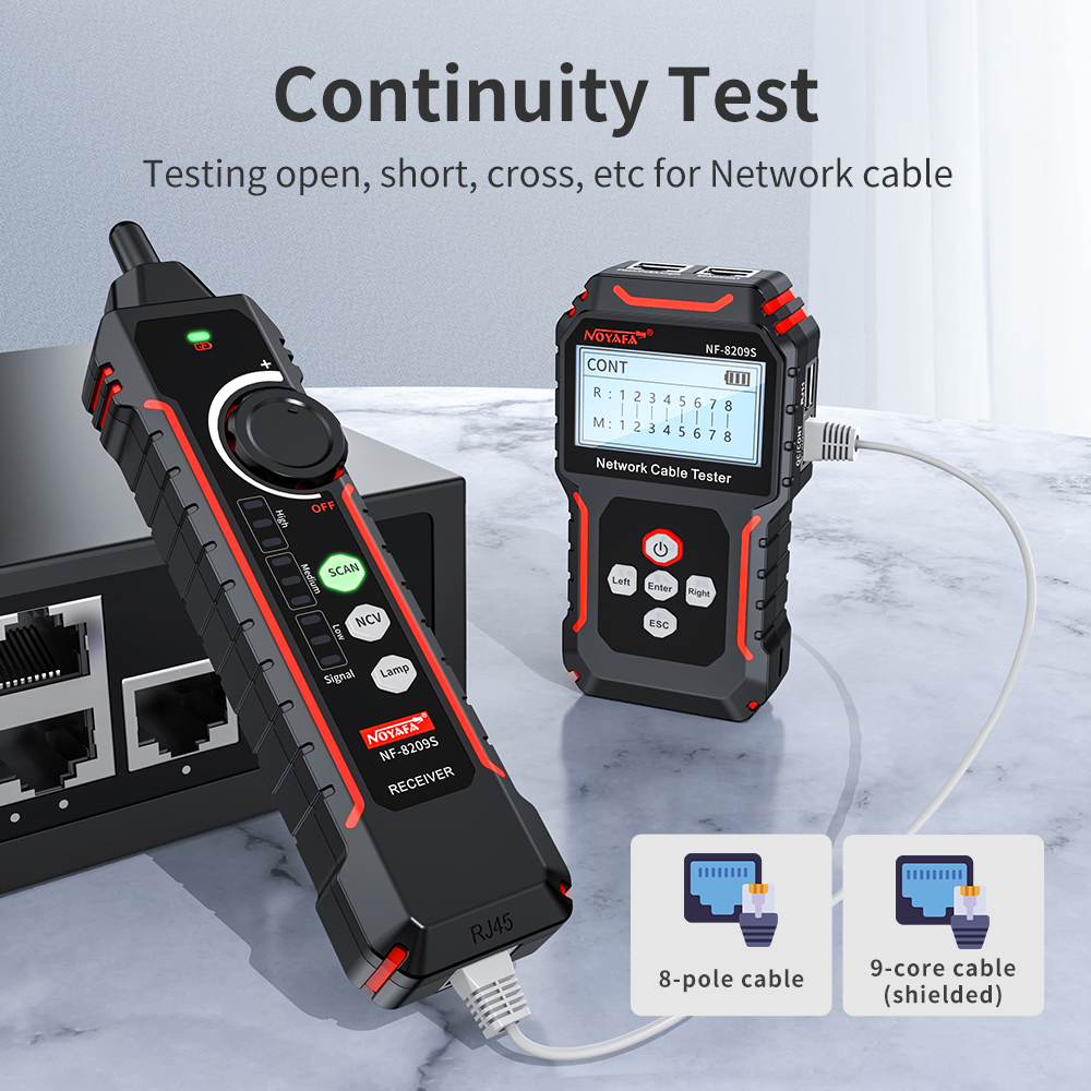 noyafa New NF-8209S LCD Network Cable Tester Wire Tracker PoECurrent Length cabl RJ45 Cable Tracker multifunctional tester Tool