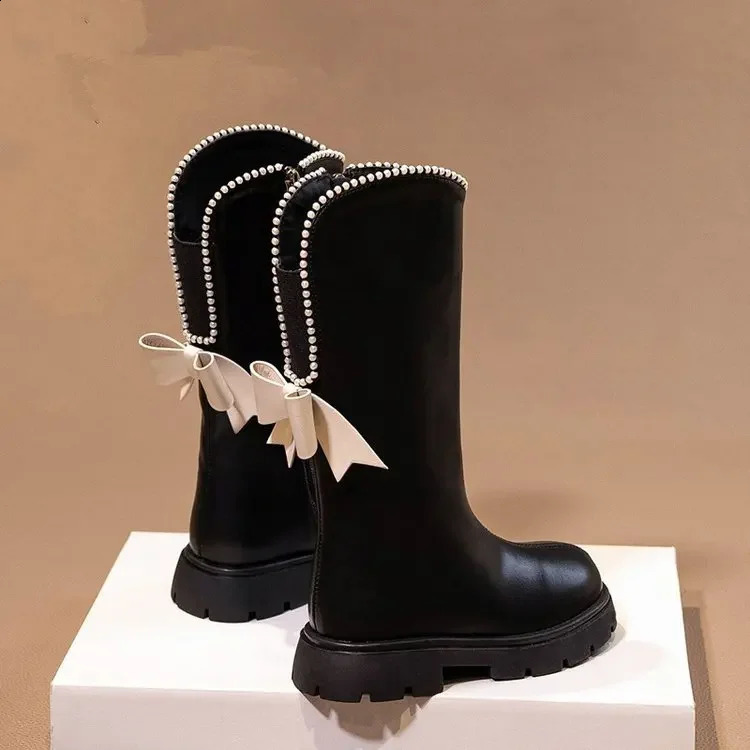 Girls and childrens boots winter long princess foreign girls with cashmere shoes 240925