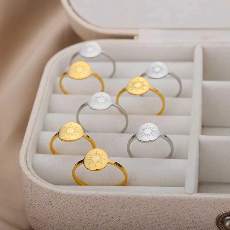 Stainless steel sun ring womens retro gold wedding couple ring womens jewelry gift anillos accesorios mujer W240925