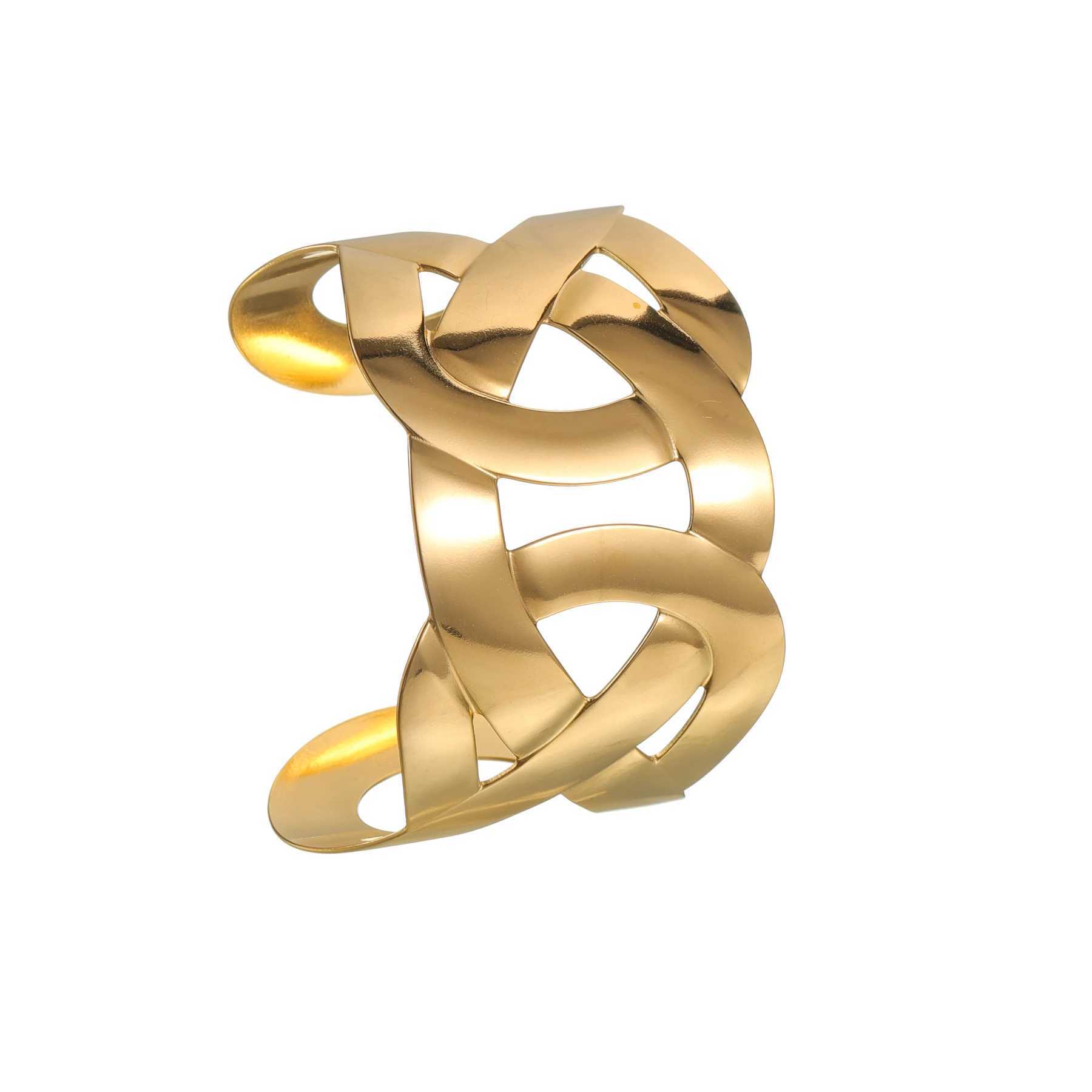 Smooth Adjustable Hollow Out Open Design Bracelet For Women 18K Gold-plated Stainless Steel Waterproof Punk Fashion Jewelry GiftX240925