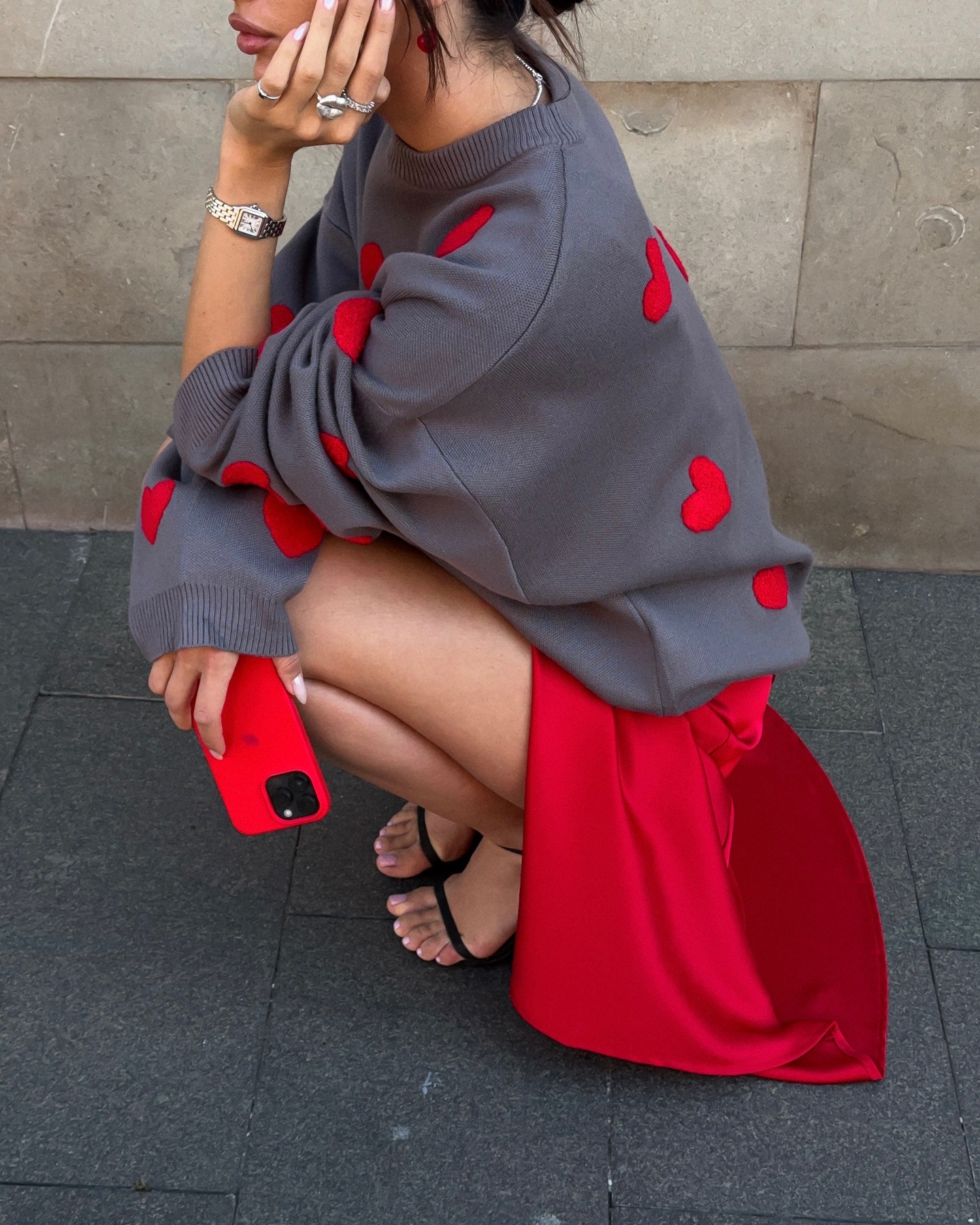 Women's Sweaters Round Neck Heart Sweater Knitted Pullover Long Sleeves Lazy Wind Tops Vintage Christmas Clothes