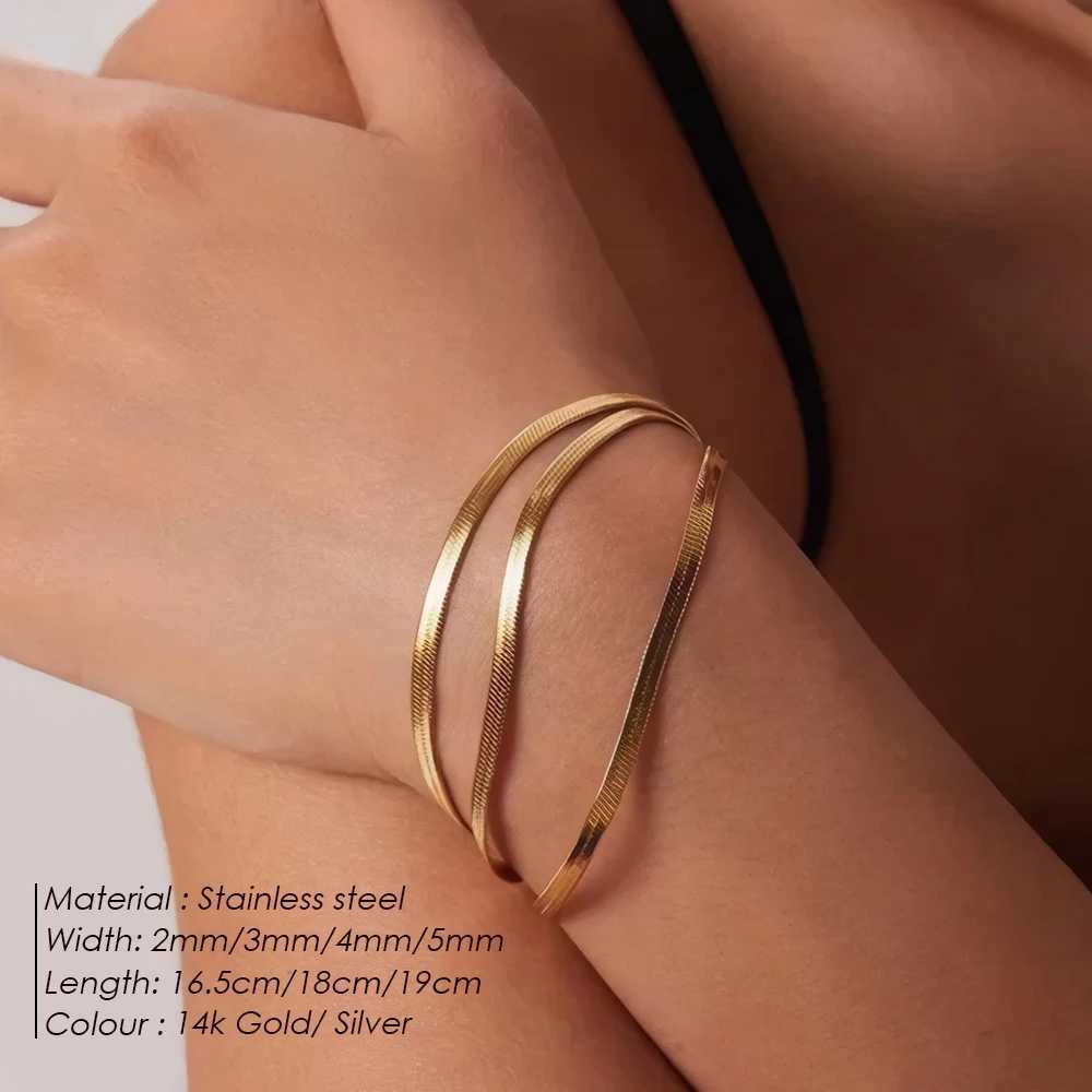SUNIBI womens trend classic snake chain bracelet gold wide 2/3/4/5mm stainless steel chain bracelet used for womens jewelry gifts W250227