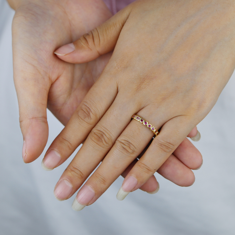 Geometric Rainbow CZ Gold Stacking Engagement Ring | Thin Cubic Zirconia Band