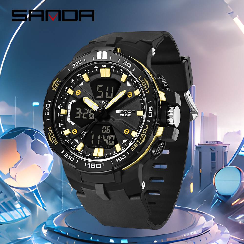 SANDAD Top Brand 3333 New Men's Watch Multi functional Timing Waterproof LED Fashion Men's Electronic Watch 02