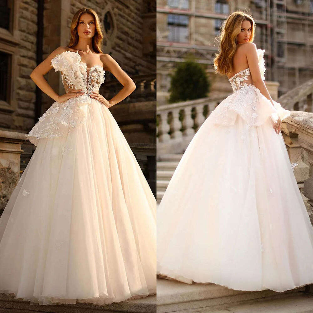 Fairy Wedding Dresses Ball Gown Strapless Appliques Butterfly Backless Or-Length Bride Dress Vestido De Novia Custom Made 0228Lz