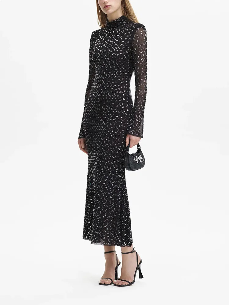 Skirt Y2K Spring/Summer Square Diamond High Neck Sparkling Sleep Fishtail Braid Dress 24Slim Thin Party Dress 240926
