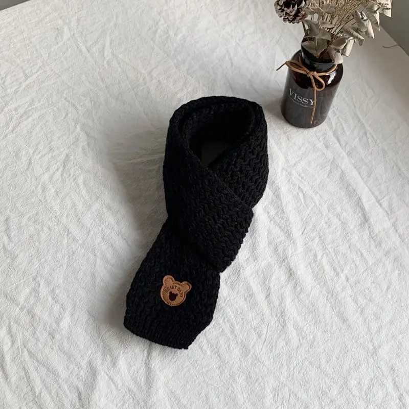 Scarves Wraps Winter Children Colors Soft Knitting Wool Thermal Scarf Boys Girls Lovely Outdoor Warmer Scarf Kids Solid Labelled Scarf L240910
