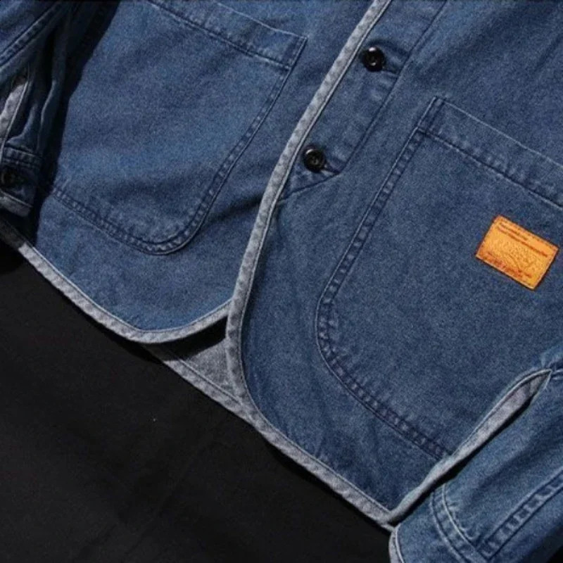 Japanese denim jacket mens street Vneck spring autumn coat single chest casual retro clothing 240921