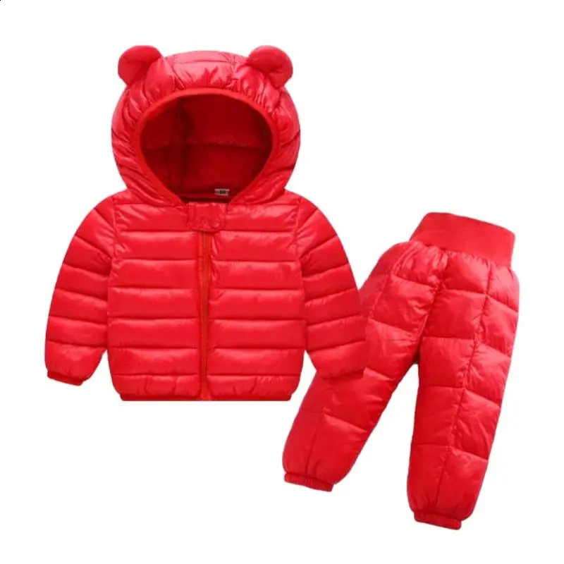 Children Clothing Sets Winter Baby Boy Warm Cartoon Bear Hooded Down Jackets Pants Baby Girls Boys Snowsuit Coats Ski Suit 240919