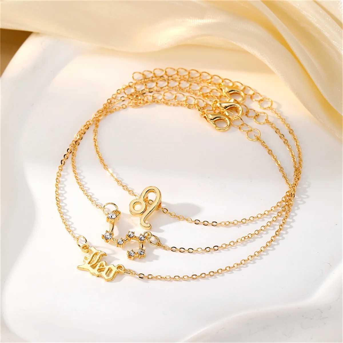 3Pcs/Set 12 Constellation Anklets For Women Gold Color Zodiac Signs Ankle Bracelet Barefoot Chain Summer BirtHDay Party JewelryX240926