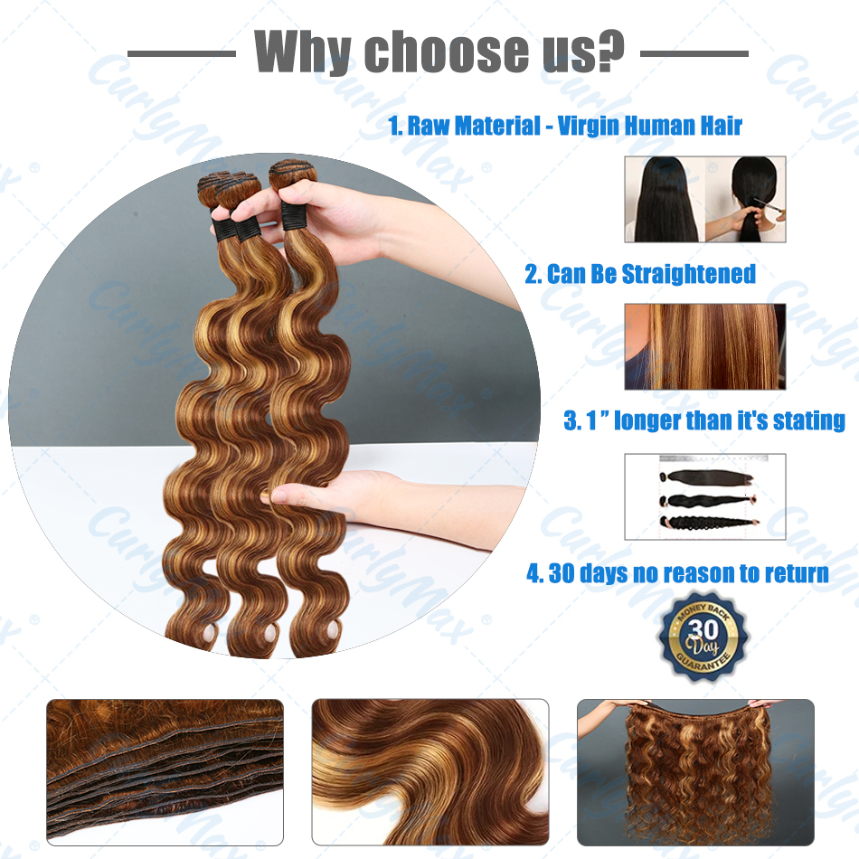 30 Inch Body Wave 100% Human Brazilian Highlight Bundles Ombre Virgin Raw Weave Color Bulk Braiding Hair Extension