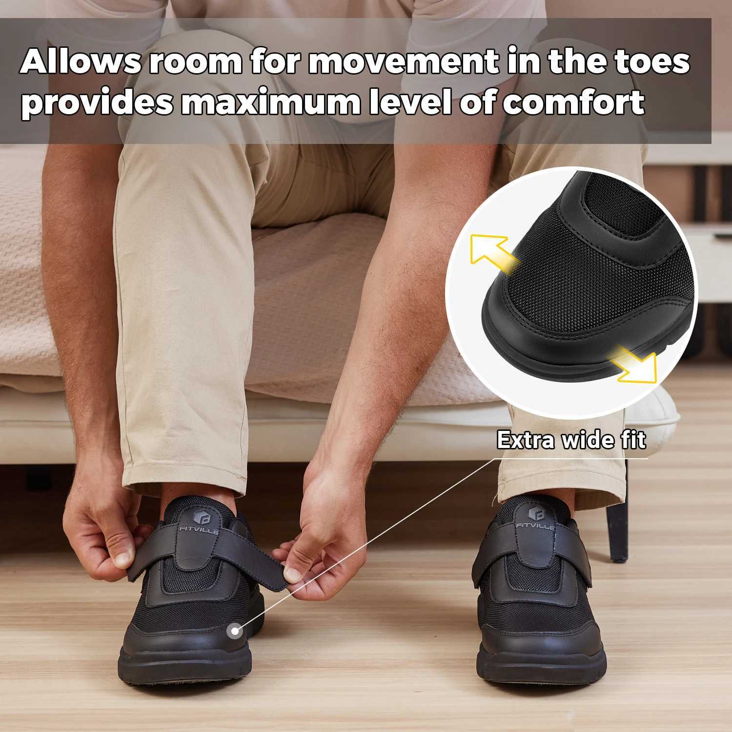 FitVille Diabetic Shoes Mens Extra Wide Width for Swollen Feet Neuropathy Diabetic Pain Relief Lightweight Walking Casual Shoes M240925