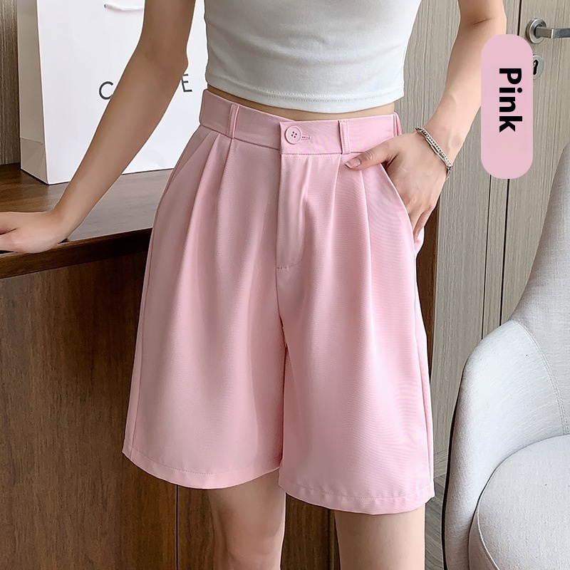 Radish Uncle Shorts Women's 2024 Summer Thin Loose High Waist Straight Slimming Casual Wide Leg 5/4 Suit Pants