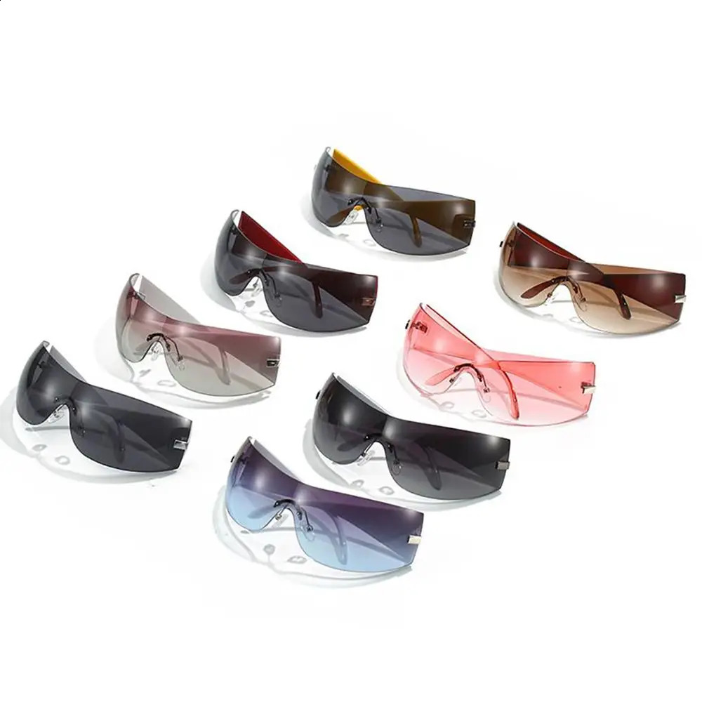 Trendy Y2K Womens Sunglasses Borderless Wrapped Sunglasses Futuristic Integrated Sunshade Glasses Fashion Hip Hop Sunglasses 240924