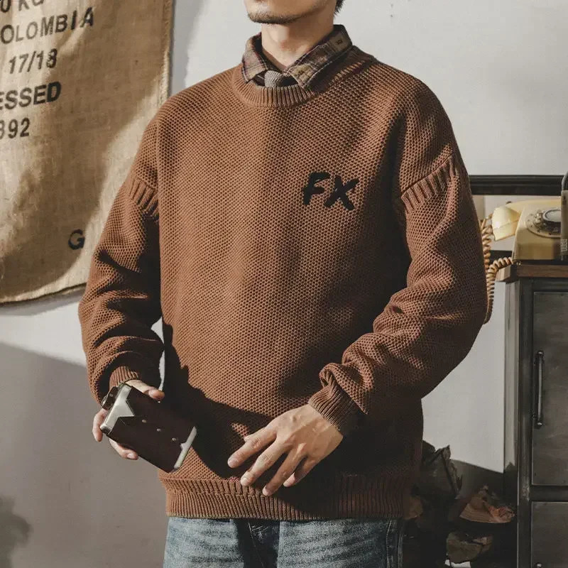 Mens clothing Y2k retro motorcycle knitted sweater mens aesthetics embroidery rally black er rally super thick 240924