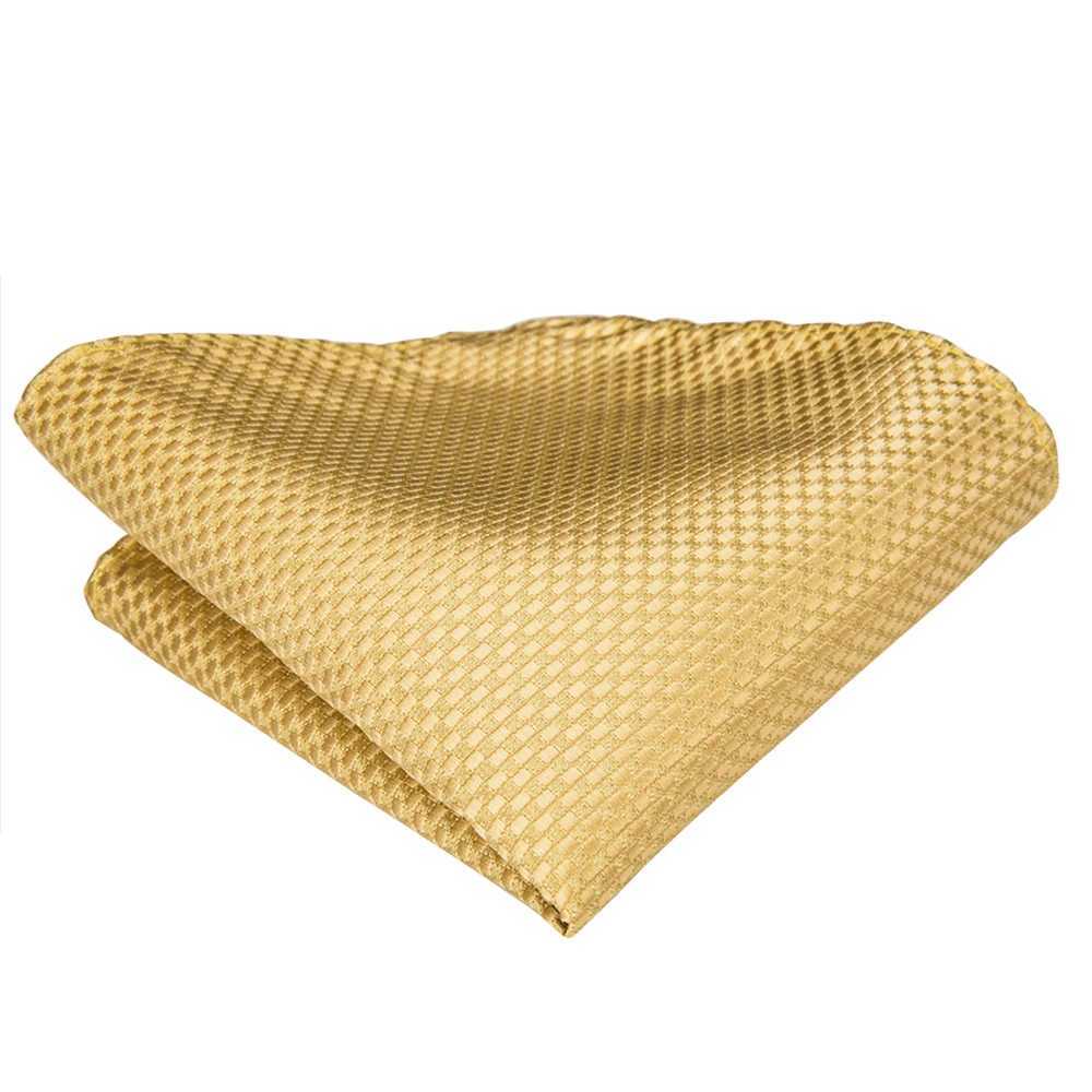 Hi-Tie Solid Gold w Silk Ties For Men Handky Cufflinks Set Fashion Gift For Mens Tie Wedding Business Necktie X2504071