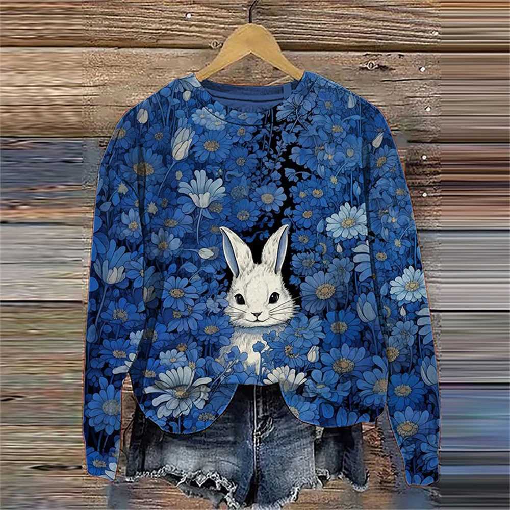 2024 New Animal Felt Needle Digital Printing 3D Round Neck Hoodie Felt Needle Fabric Womens Sweater W240925