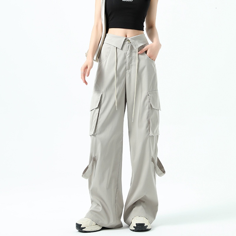 American work women's summer thin 2024 new straight flanged high waist large casual wide leg sports pants