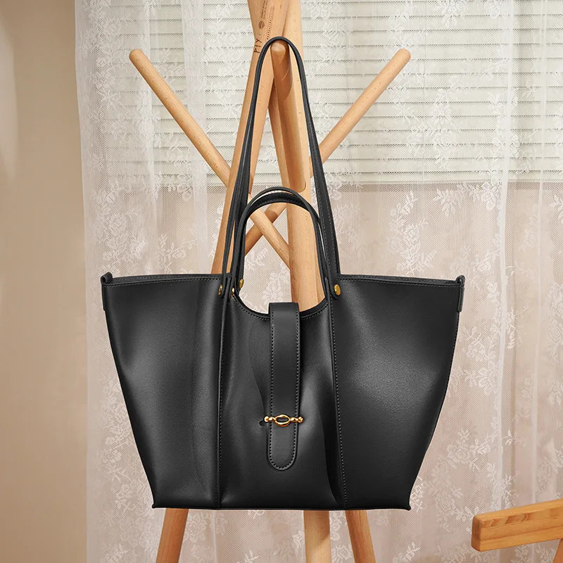 Hot Selg Genuine Leather Shoulder Bag For Women High Quality Ladies OL Handbags Female Large Casual Totes Computer Bags Brown