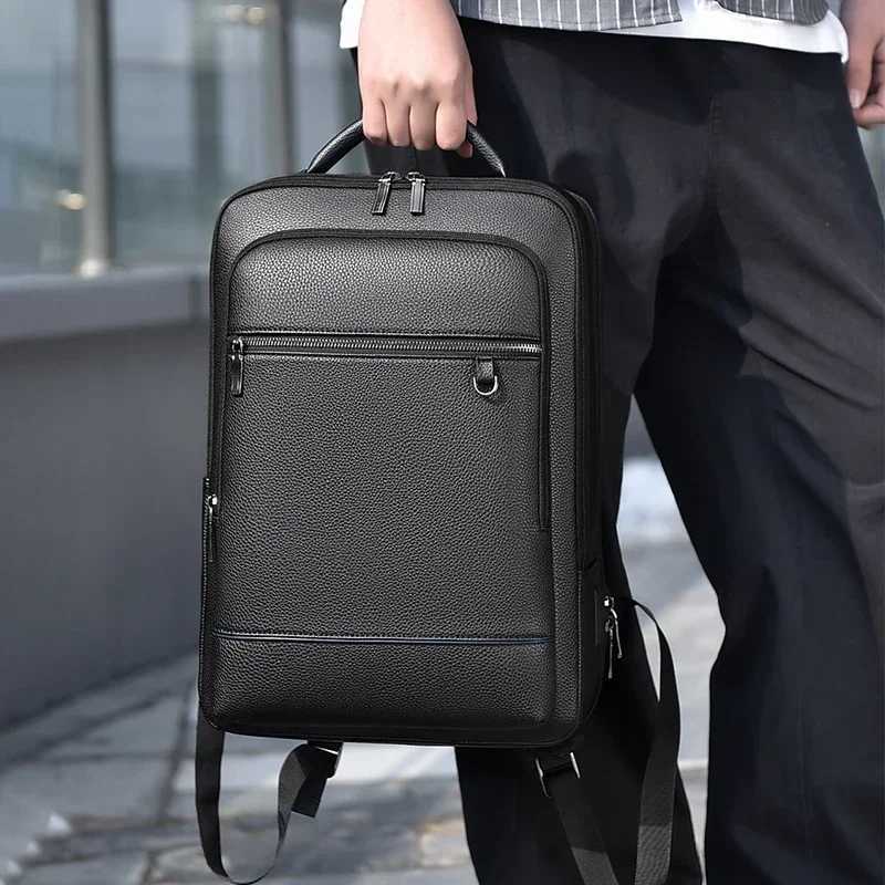 Executive Backpack Men Pu Leather Satchel Usb Charging Briefcase Office Travel Laptop Business Shoulder Back Pack Male 240925