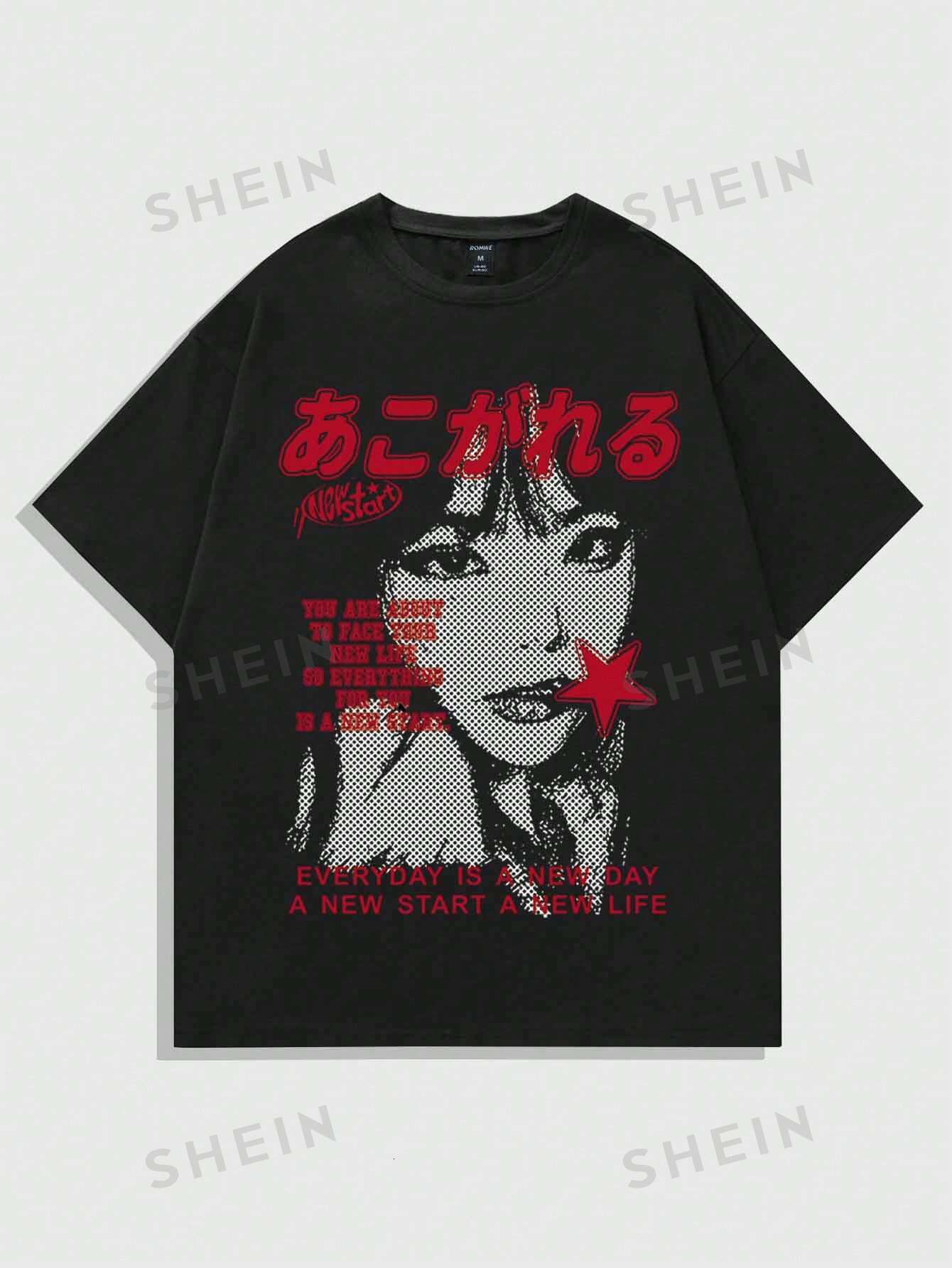 Men Short Sleeved Y2k T-Shirt With Slogan/Character Print For Summer, School