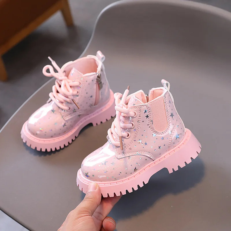 Autumn baby girl riding boots spring PU leather printed star ankle for children fashionable childrens casual shoes 240925
