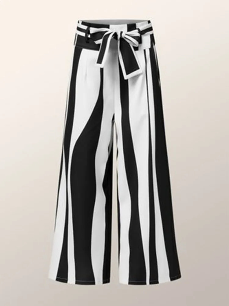 Free black and white striped womens pants high waisted straps wide legs at the waist bottom of urban womens streetwear 240923