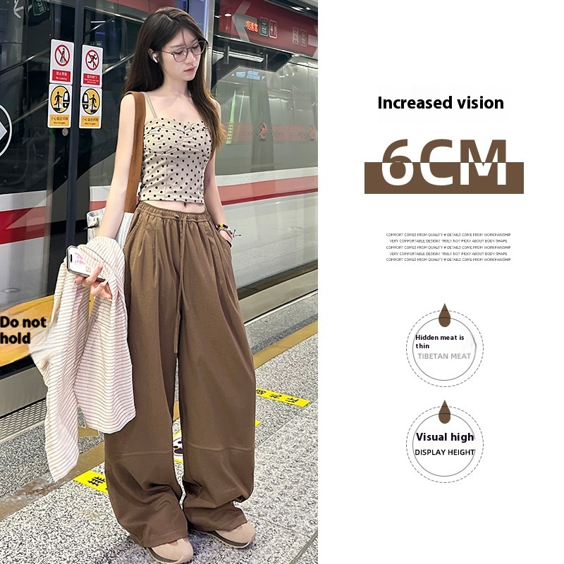 Quick drying sports for women, 2024 autumn new product, high waisted loose casual pants, hanging red straight American wide leg pants