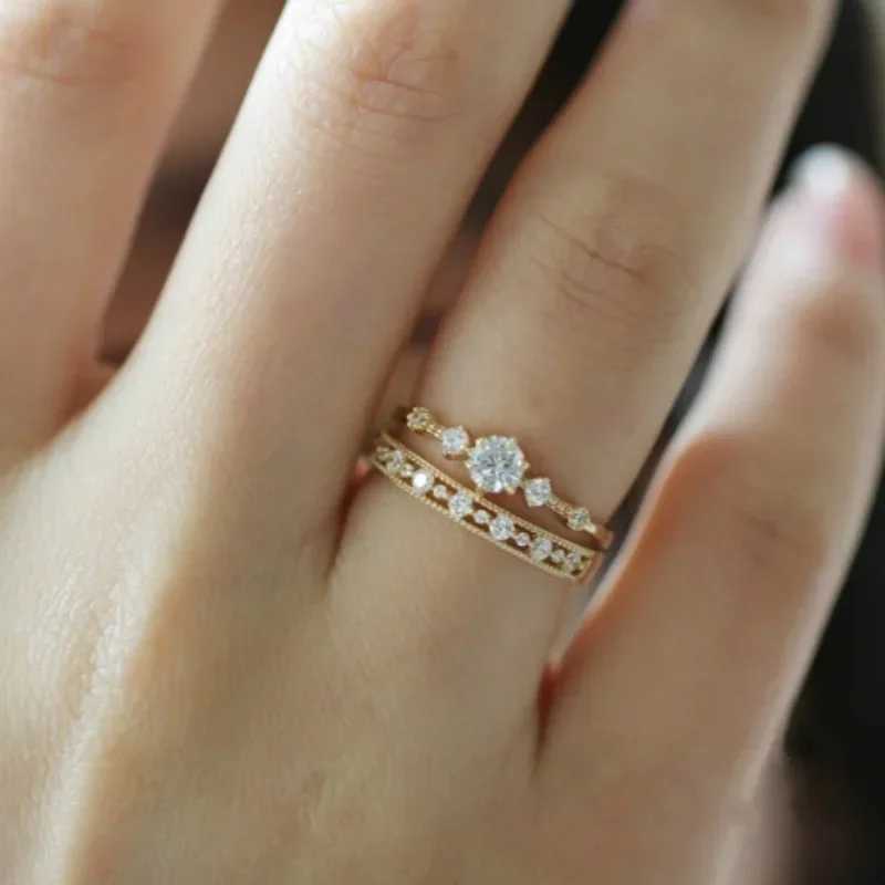 New exquisite thin ring womens silver/gold sparkling CZ patterned wedding eternal fashion decoration jewelryXJ250412
