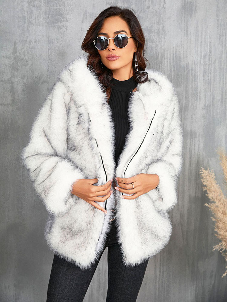 ZADORIN Vintage Winter Women 2024 Oversized Hooded Long Faux Coat Fluffy Warm White Womens Jacket Fur Coats Outerwears